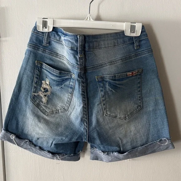 Machine Ripped Blue Jean Shorts - Picture 3 of 3